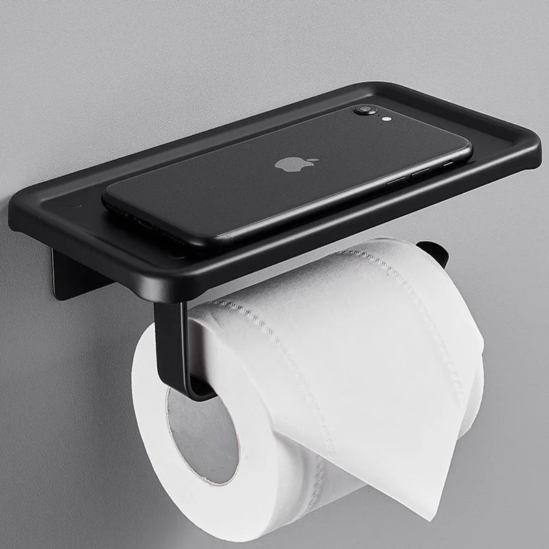 

Aluminium Made Bathroom Hardware Accessories Paper Holder Paper Racks Matte Black Toilet Paper Stand Shelf