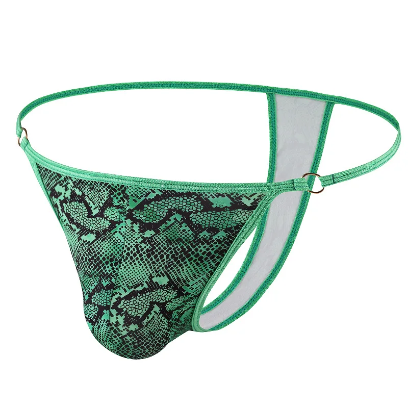Men's Snake Print Thong Sexy Novel Tempting G-string Underwear Gays Erotic Low Waist U Convex Pouch T Back Panties String Bikini