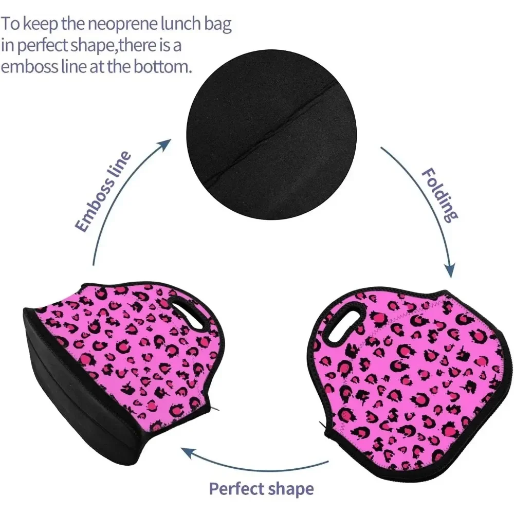 Leopard  Neoprene Lunch Bag Waterproof with Reusable Large Capacity Outdoor Picnic