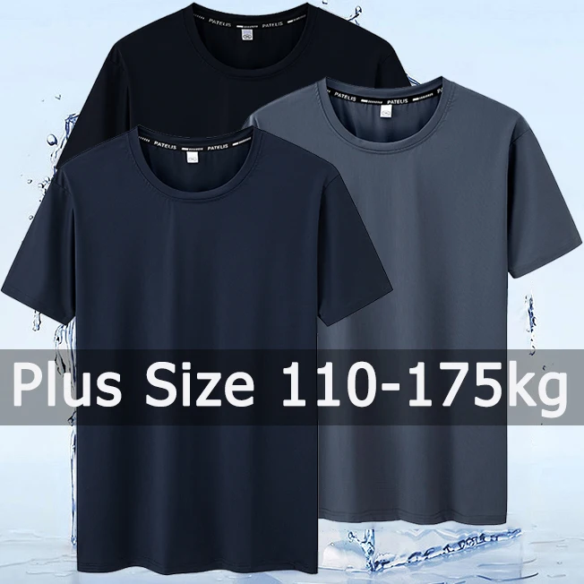 Summer Oversized T Shirt  for Men Big Size 7XL 110-175kg Quick Drying T-shirt Fitness Running Round Neck Short Sleeve Tops