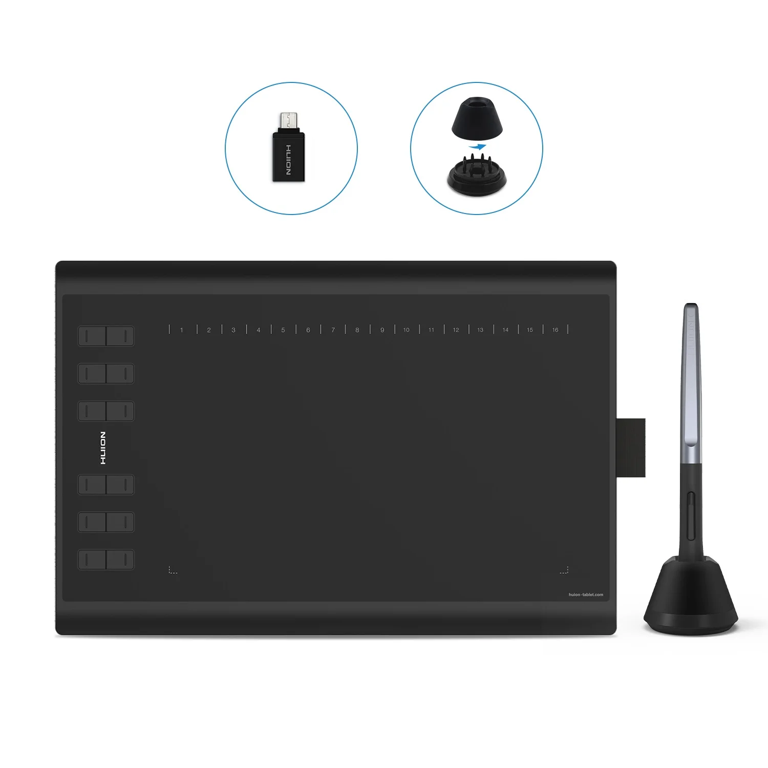 HUION Inspiroy H1060P Graphics Drawing Tablet with 8192 Pressure Sensitivity Battery-Free Stylus and 12 Customized Hot Keys, 10