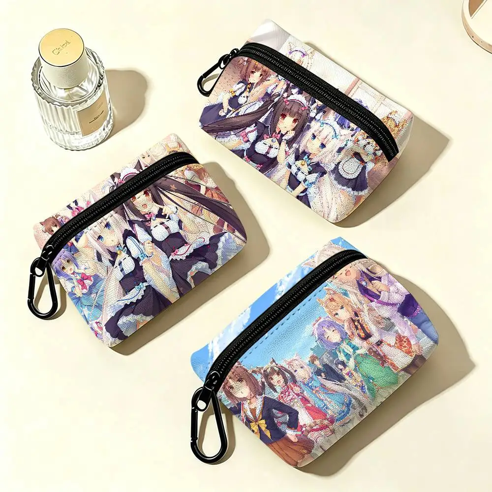 Cute N-Nekopara Anime kawaii Oxford Fabric Zipper Pouch Lightweight Hanging Coin Wallet For Coins ID Cards Keys Lipstick Earbuds