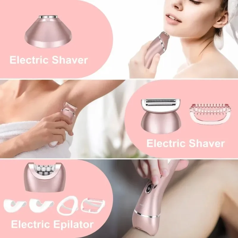 Electric Shaver for Women Lady Epilator Electric Razors Kit Painless Hair Remover for Face Chin Arm Leg Armpit Bikini Trimmer