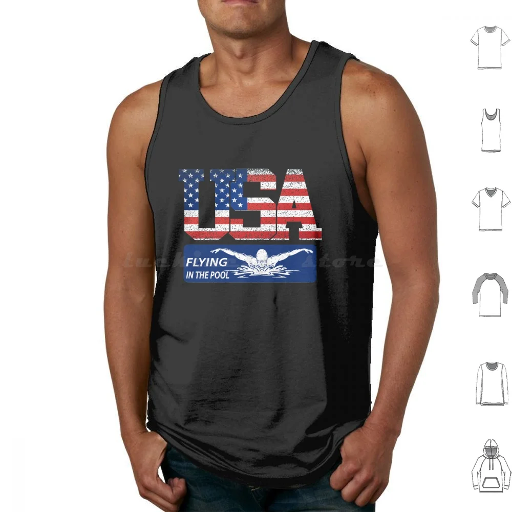 Vintage Flying In Pool Usa Flag Swimming World Record 2021 Tank Tops Vest Sleeveless Us Swimming Team Caeleb Dressel Swimming