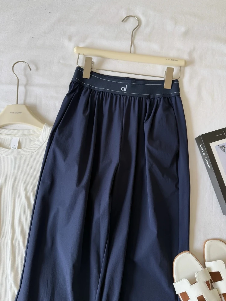 Nuovi pantaloni sportivi casual estivi, pantaloni larghi a vita alta da donna, pantaloni da donna traspiranti ad asciugatura rapida in puro colore