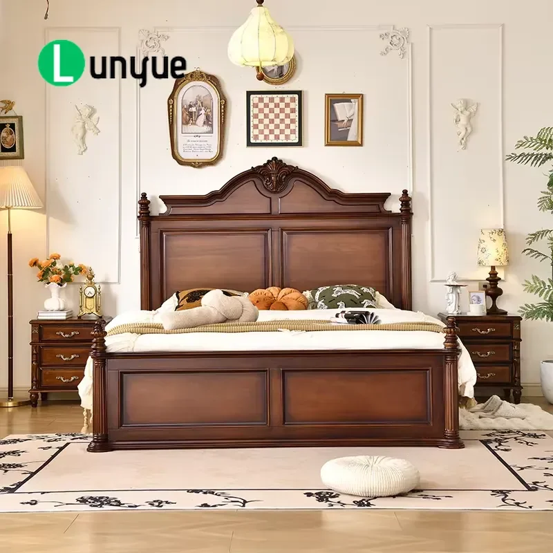 Queen Size Solid Wood Bed Frame Oak Grey Rubber Mahogany Black Walnut Finish American Style Bedroom Furniture Durable Sturdy