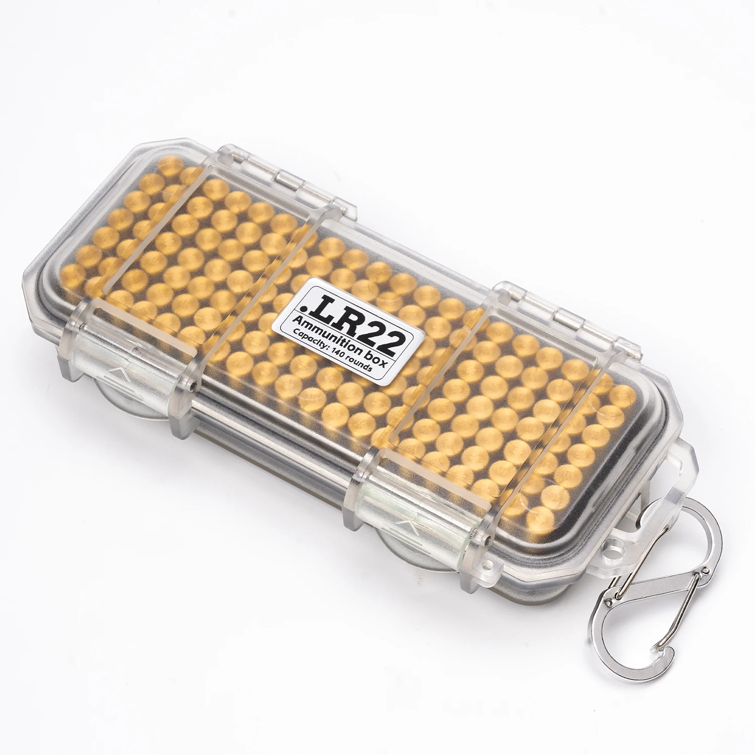 1 x Tragbare Munitionsbox für.22 LR (Kapazität für 140 Patronen) – Bruchfest, versiegelte Aufbewahrungsbox mit Karabiner – Detail 2