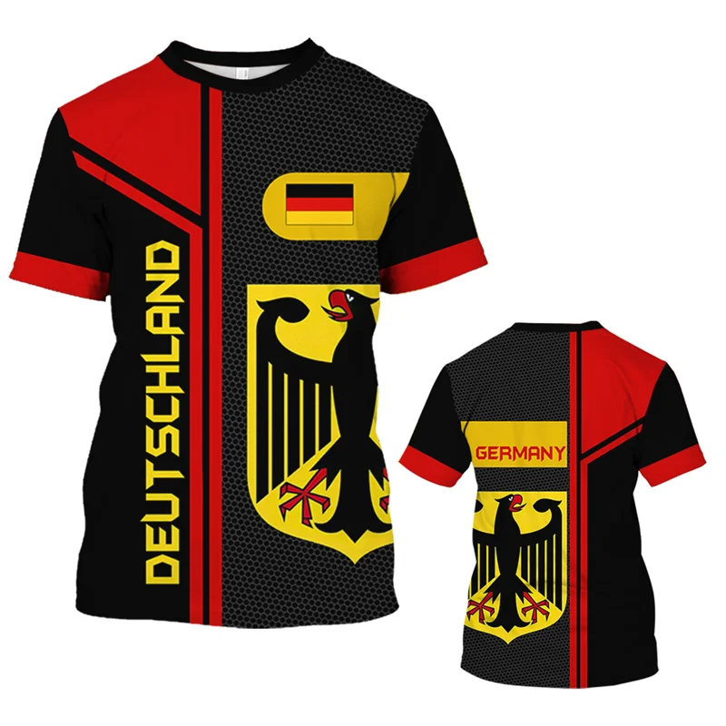 Herren-T-Shirt mit Deutschland-Nationalflaggen-Druck, modisches Oversize-T-Shirt, Freizeit-Kurzarm-Fußballtrikot, Kurzarm-T-Shirt