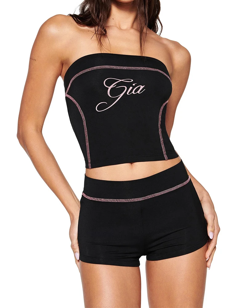 

Summer ultra-short women's suit pants shorts short tube top vest slim sexy backless line design letter printing fashion suit.