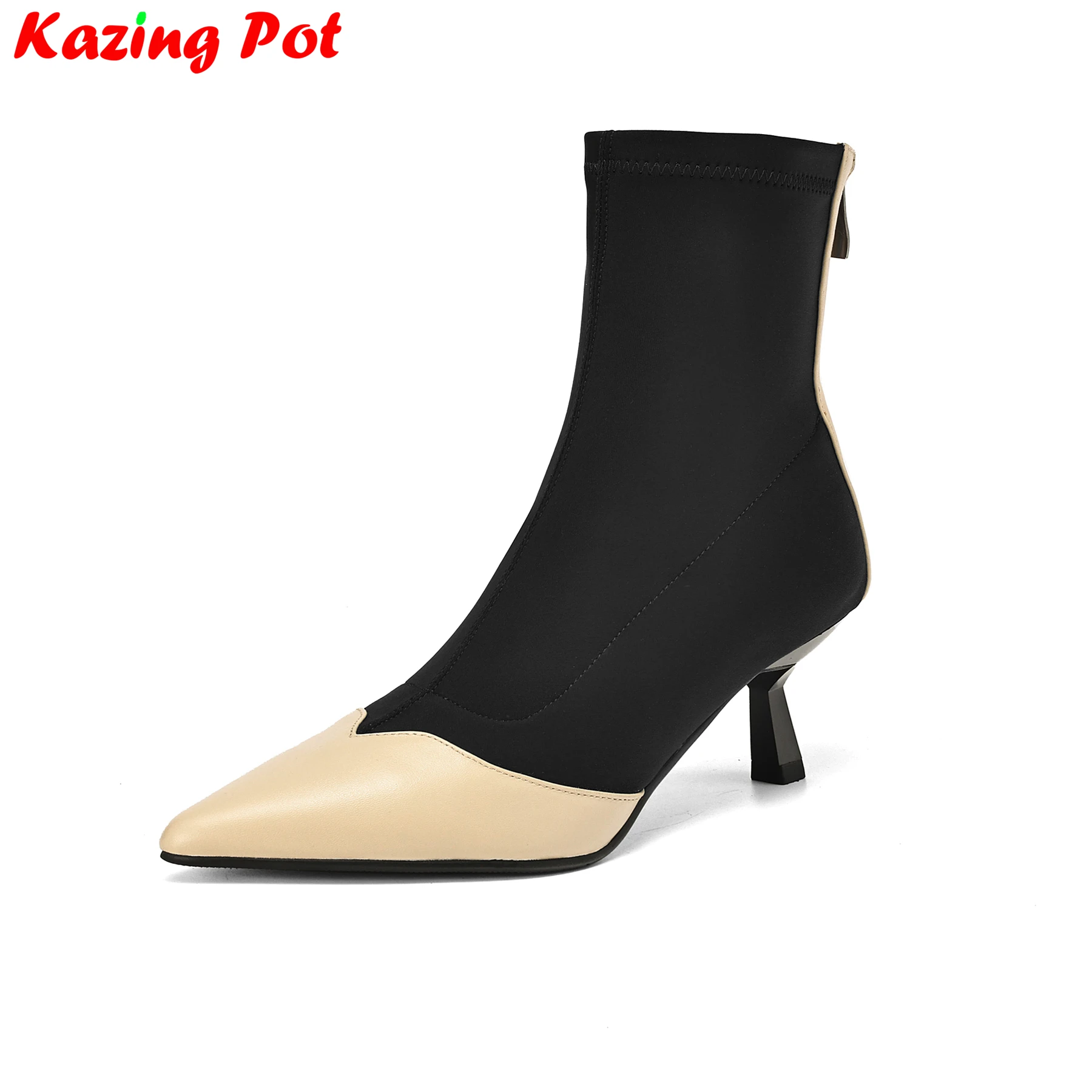 Plus Size 31-47 Fabric Pointed Toe High Heels Modern Boots Warm Winter Shoes Mixed Colors Clothing Fashion Stretch Ankle Boots
