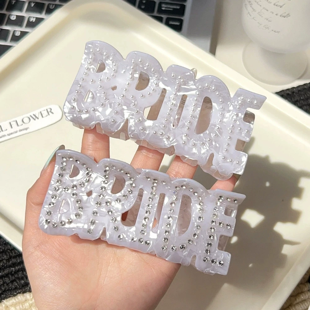 

Elegant Letter RMS Rhinestone Big Hair Claw for Women Wedding Party Hair Clip Head Jewelry