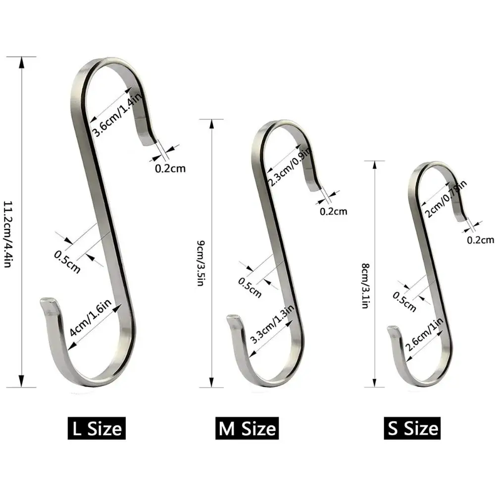 10Pcs Hanging Hooks Stainless Steel Heavy-duty Hangers for Kitchen Bedroom and Office S Shaped Hooks