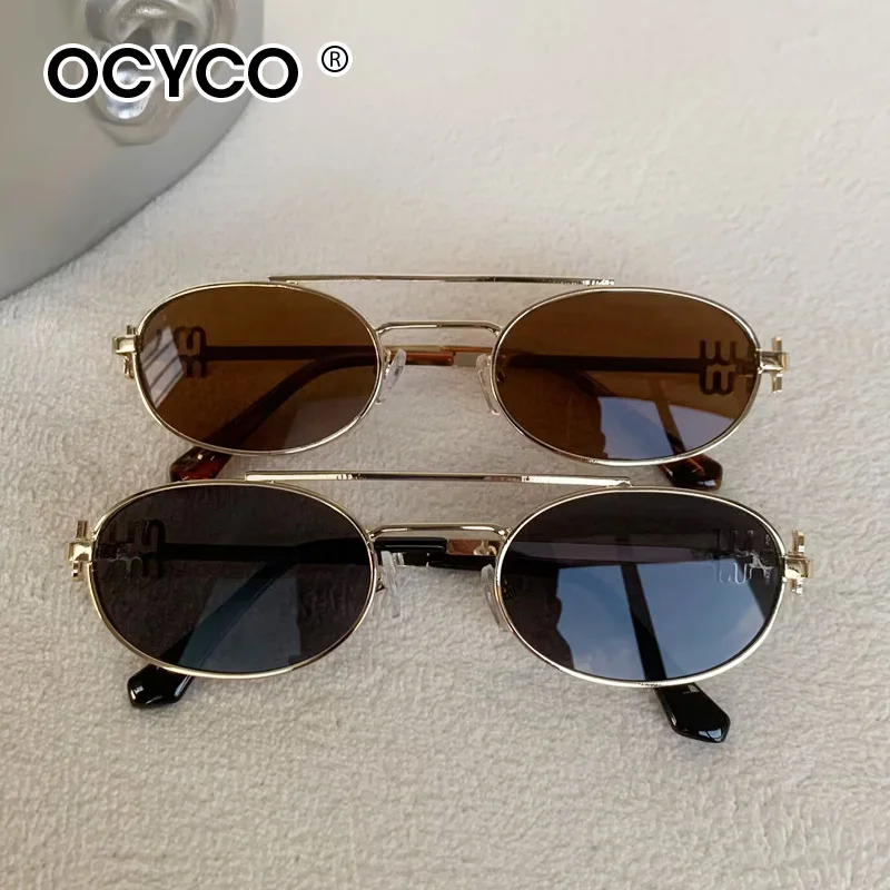 Kleine Rahmen Doppel Brücke Sonnenbrille Männer Frauen Marke Designer Metall Brillen UV400 Fashion Shades Retro Oval Sonnenbrille – Detail 2