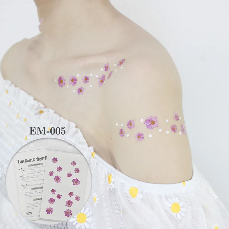 Waterproof Flower Tattoo Stickers Small Daisy Fake Tattoos Paste on Face Arm Leg for Children Men Women Body Art