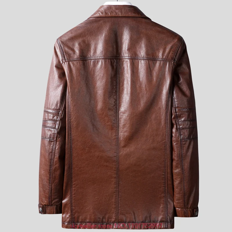 High Quality Genuine Leather Jacket Men First Layer Cowhide coats real leather hooded jacket long style