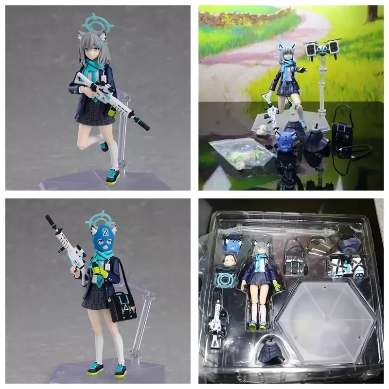 Blue Archive Sunaookami Shiroko Figma Actionfigur, voll bewegliches Modell mit Waffenmaske, Anime-Puppe, Desktop-Sammlerstück, Spielzeug, Geschenk
