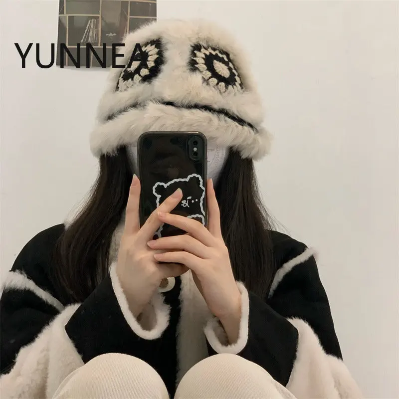 Rabbit Hair Fisherman Hat Women's Cold-proof Style National Tide Dance Lion Baotou Hat Autumn and Winter Warm Knitted Woolen Hat