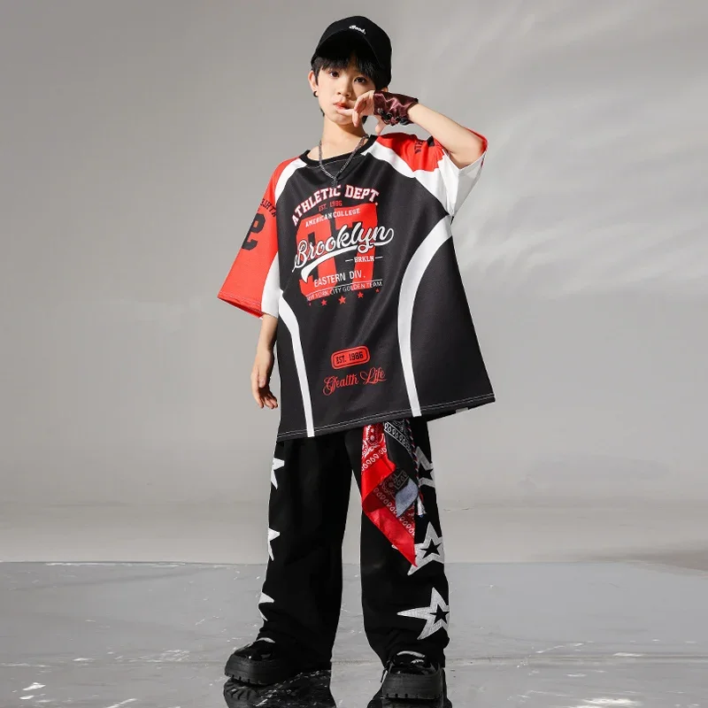 Hip hop meninos legal camiseta cáago calças conjuntos de roupas meninas dança rua corredores crianças trajes jazz crianças streetwear outfits