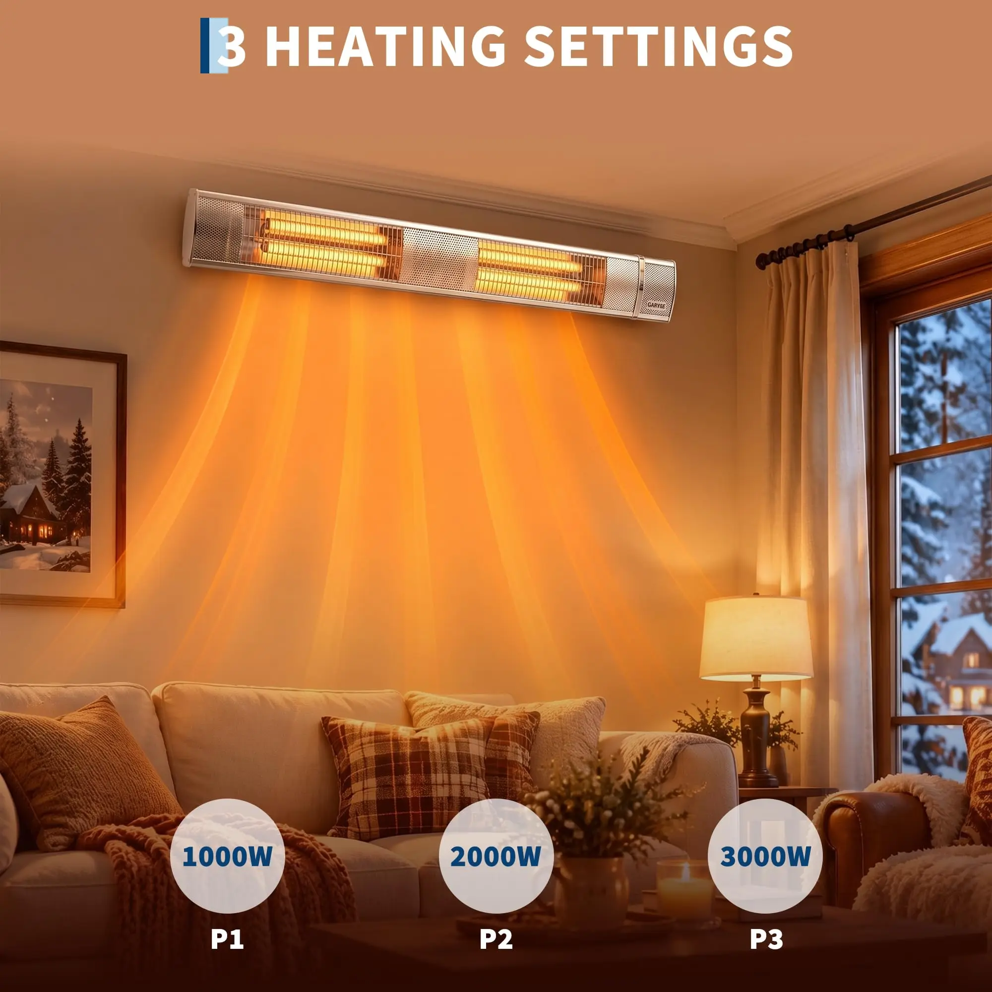 3000W Infrared Electric Patio Heater, Wall Mounted Outdoor Heater With Remote, 3 Heat Levels, 220-240V For Patio Porch & Garage