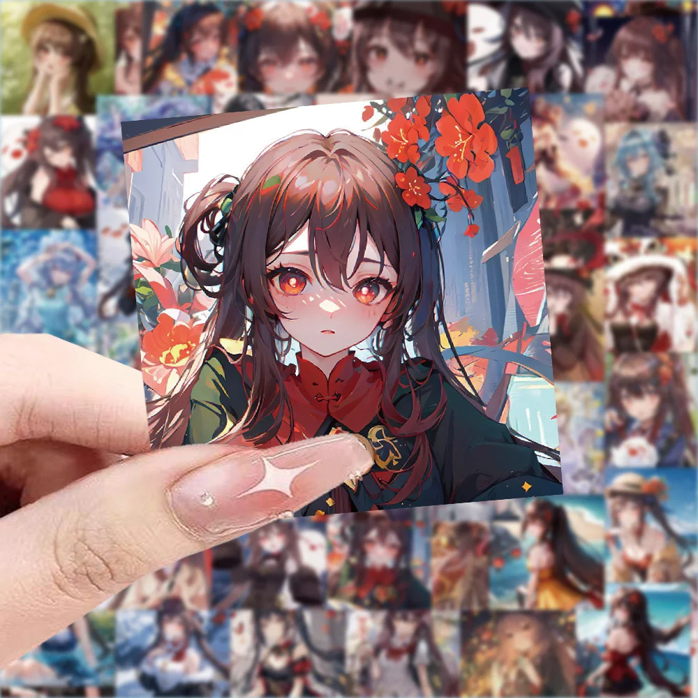 50pcs Anime Second Element Genshin Impact Hu Tao Series Stickers Suitable for Desktop Wall Room Decoration DIY Sticker Pack