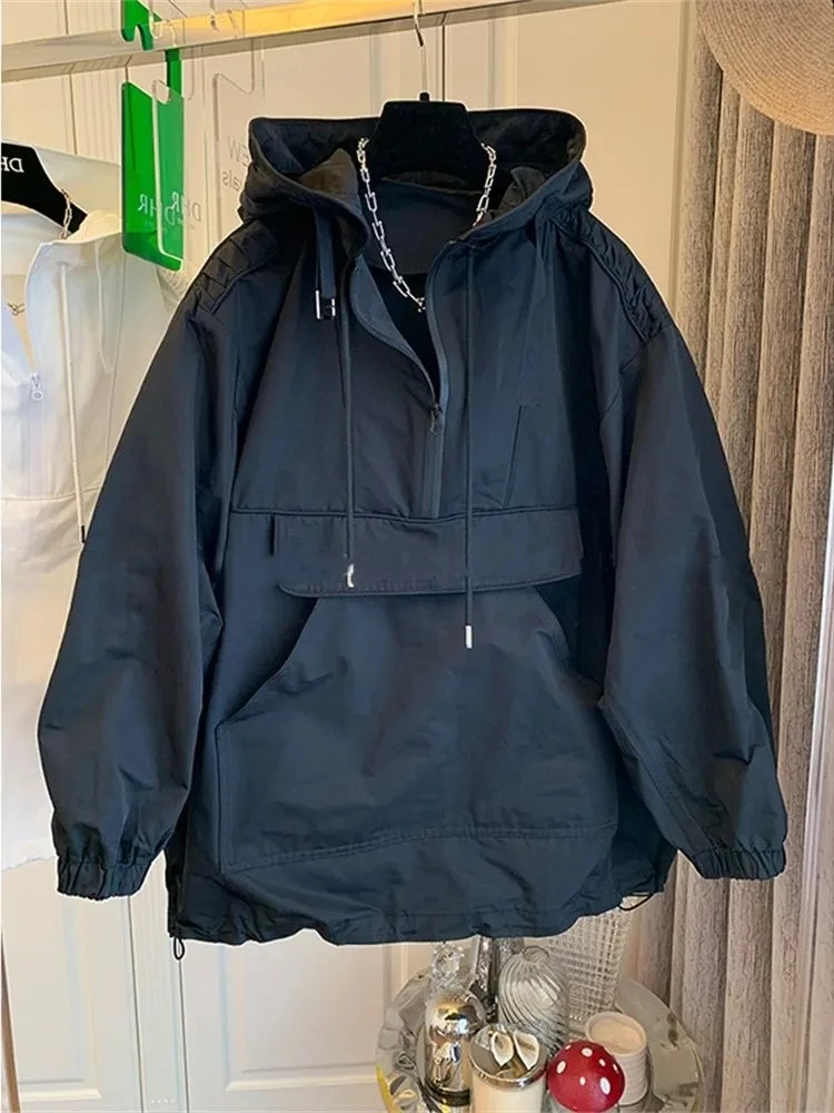 Plus Size 5XL 150kg Spring Hooded Jacket For Women Long Sleeve Windproof Jacket Pullover Oversized Outwear