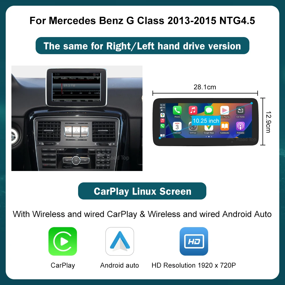 Draadloze CarPlay Android Auto Multimedia Linux NTG4.5 NTG5.0 Systeem Scherm voor Mercedes-Benz G Klasse W463 2013-2018