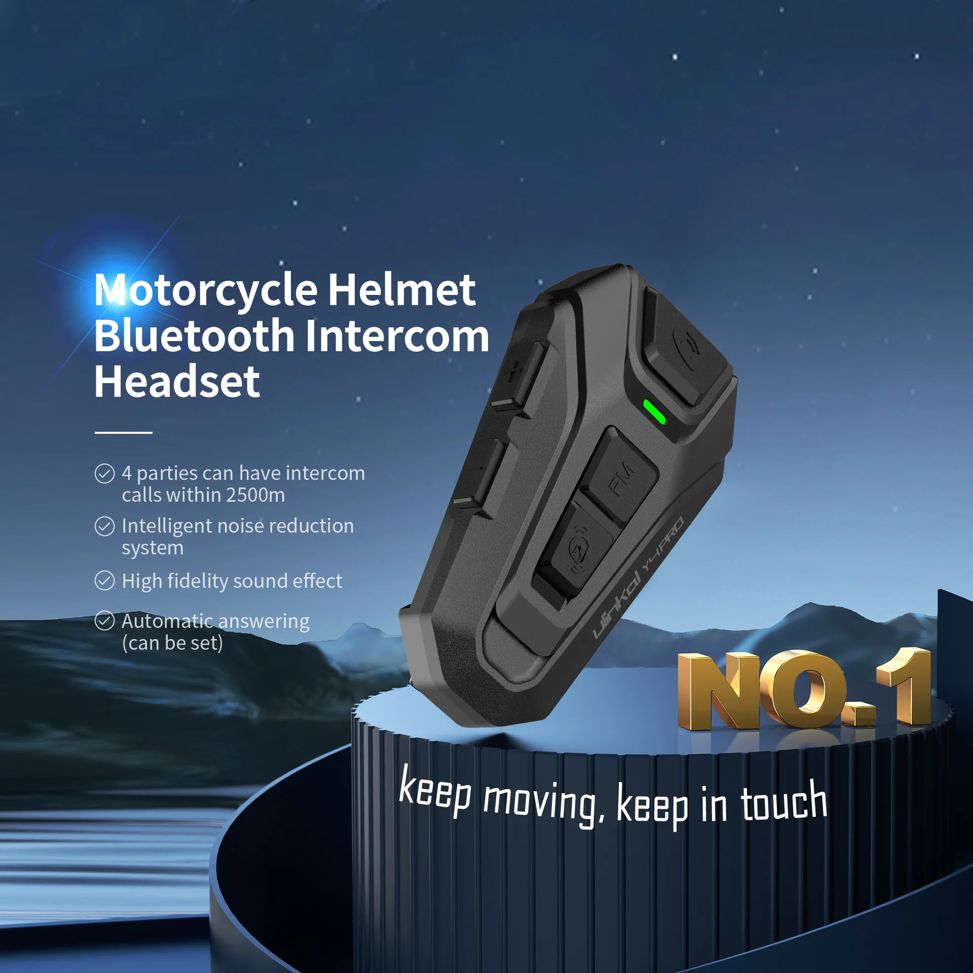 

ULINKAL Y4Pro Motorcycle Intercom with Remote Walkie Talkie Bluetooth Interphone Headset for 4 Riders with Bluetooth 5.2