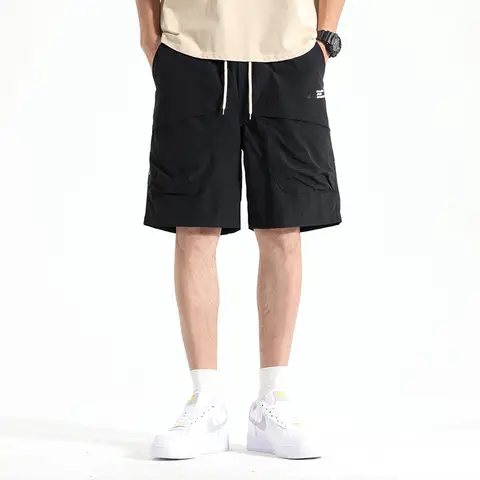 아메리칸 카고 반바지 남성 여름 느슨한 스포츠 5 분기 바지 Y2K streetwear 멀티 포켓 drawstring 야외 짧은 바지