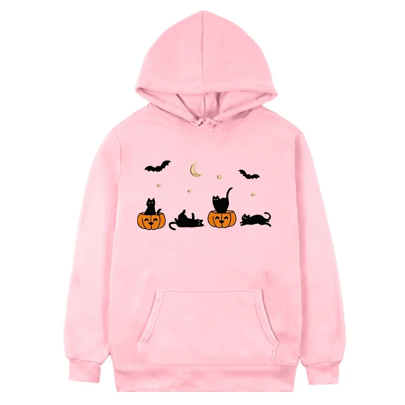 Funny Halloween Sweatshirt Pumpkin Hoodie Spooky Season Halloween Black Cat Sweatshirts Fall Clothes for Women M