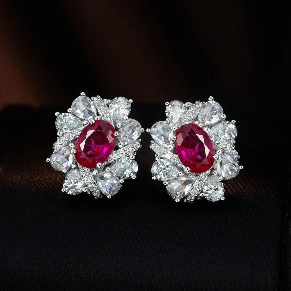 Vinregem 5*7 MM Oval Cut Emerald Ruby Paraiba Tourmaline Sapphire Padparadscha Gems Studs Earrings 925 Sterling Silver Jewelry