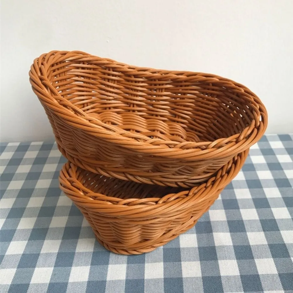 Multistyles Imitation Rattan Fruit Plate Retro Woven Multipurpose Storage Rattan Woven Tea Tray Creative House Candy Packaging