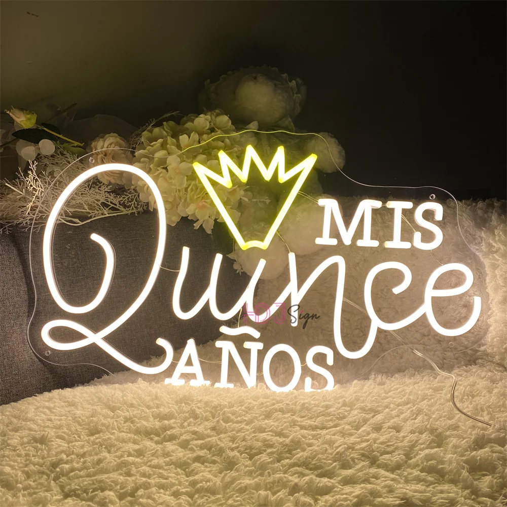 Señal Led de neón Mis Quince XV, señal de cumpleaños española, colgante de pared, luces LED de noche de cumpleaños, USB, decoración de fiesta de