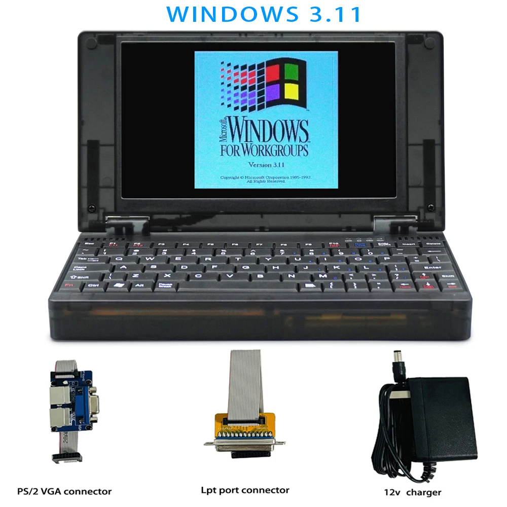 Pocket 386 windows3.11/95 system retro notebook computer OPL3 sound card VGA IPS Screen Integrated Mouse 