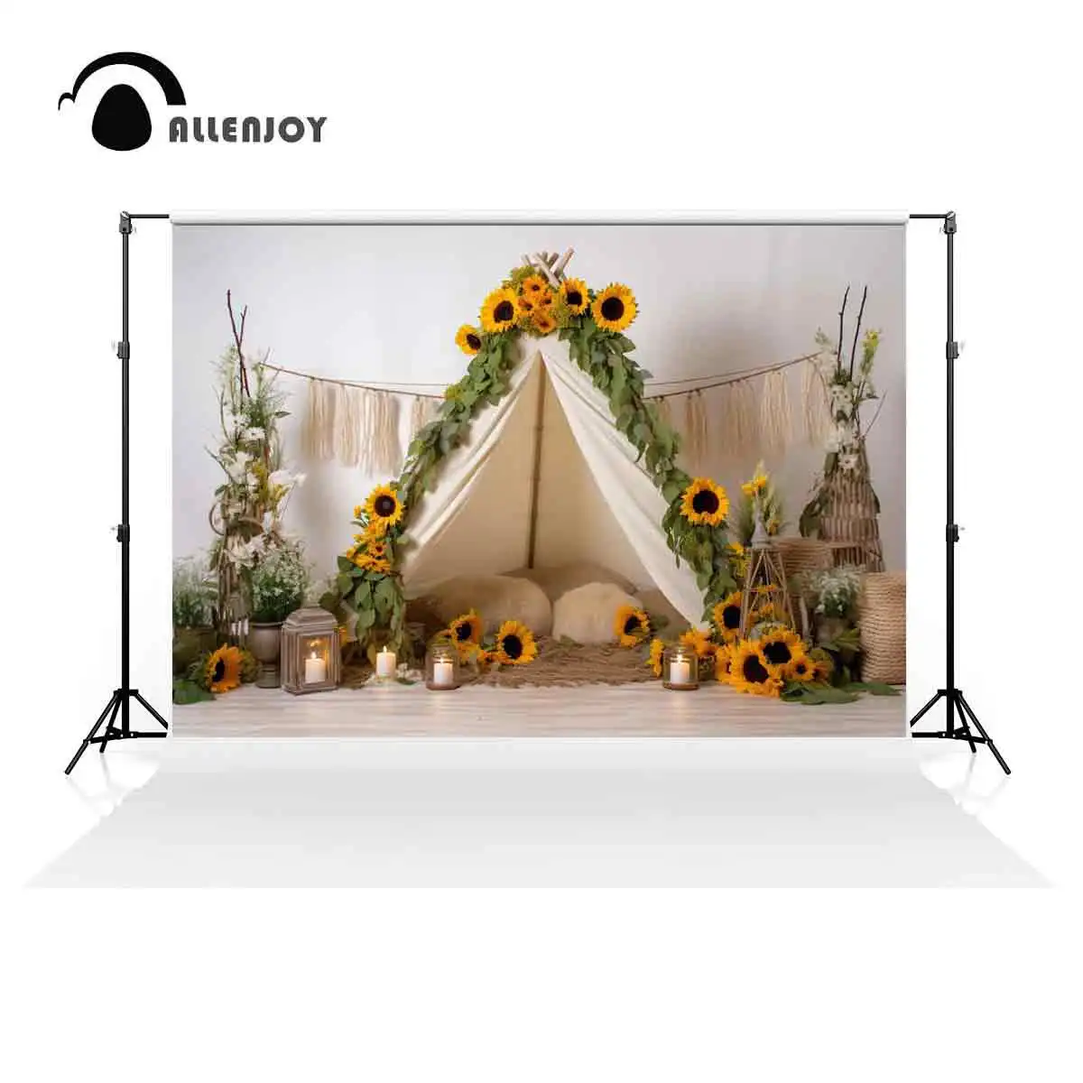 Allenjoy Boho Sunflower Teepee Photography Backdrop