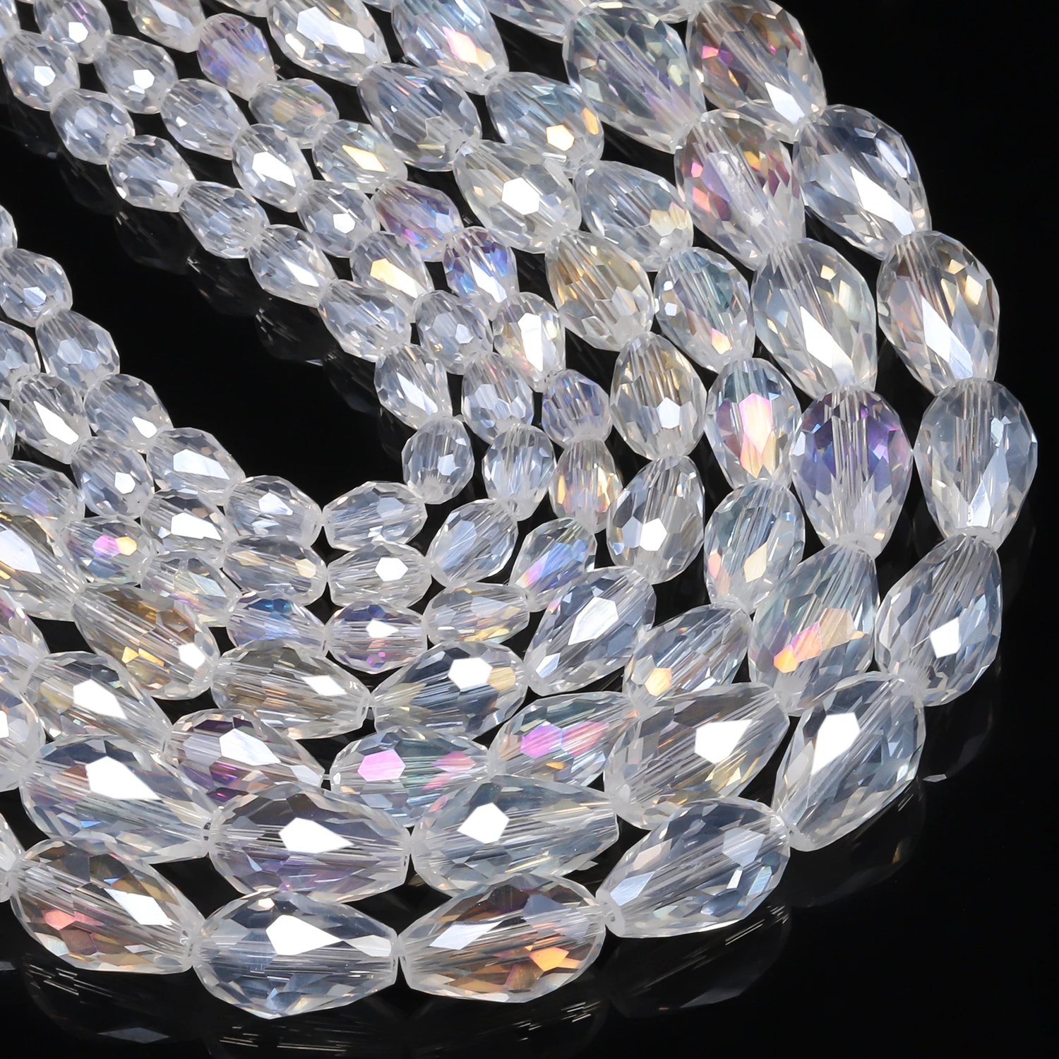 6x8mm 8x13mm 10x14mm Faceted Waterdrop Shape Beads AB Plated Crystal Glass Loose Beads for Jewelry Making Diy Accessories