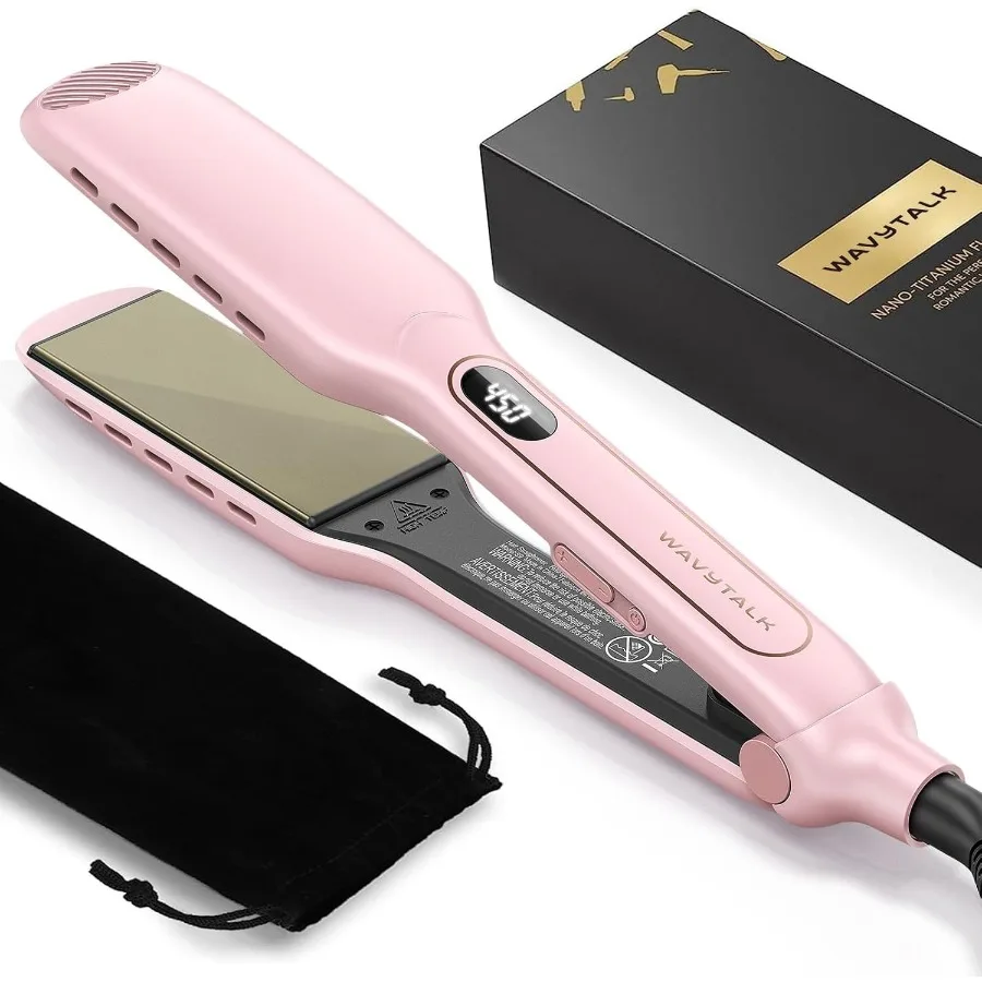 Wet to Straight Hair Straightener Titanium 1.75 Inch Wide Vent Sesh Flat Iron for Damp or Dry Hair Straightener with Dual Volta