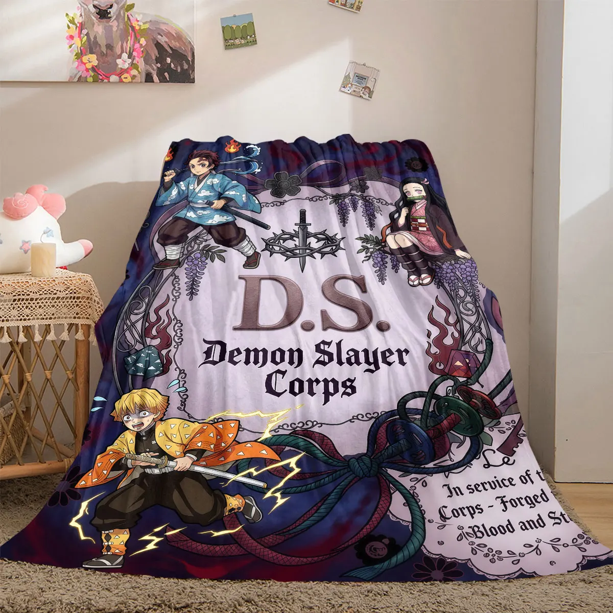 Demon Slayer Outstanding 2D Cartoon Flannel Blanket Cute Graphic Design for Bed Sofa Couch Travel Picnic Throw Rug_LIAN