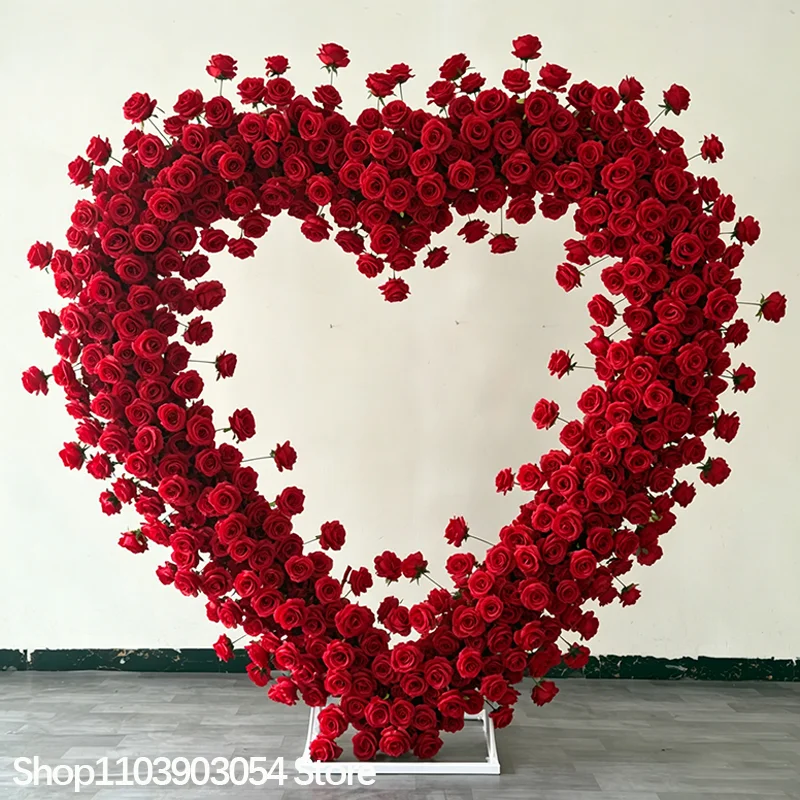 Roter Rosen-Herzform-Kunstblumenbogen, Seidenrosen-Blumenherz-Bogenrahmen, Hochzeitsantrag, Valentinstag, Partydekoration – Detail 5