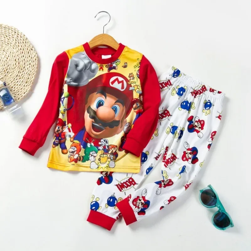 Super Mario Bros Pyjamas Set for Children 90-130CM Boys Anime Sleepwear Home Costumes Pants Spring Autumn Kids Cartoon Nightwear