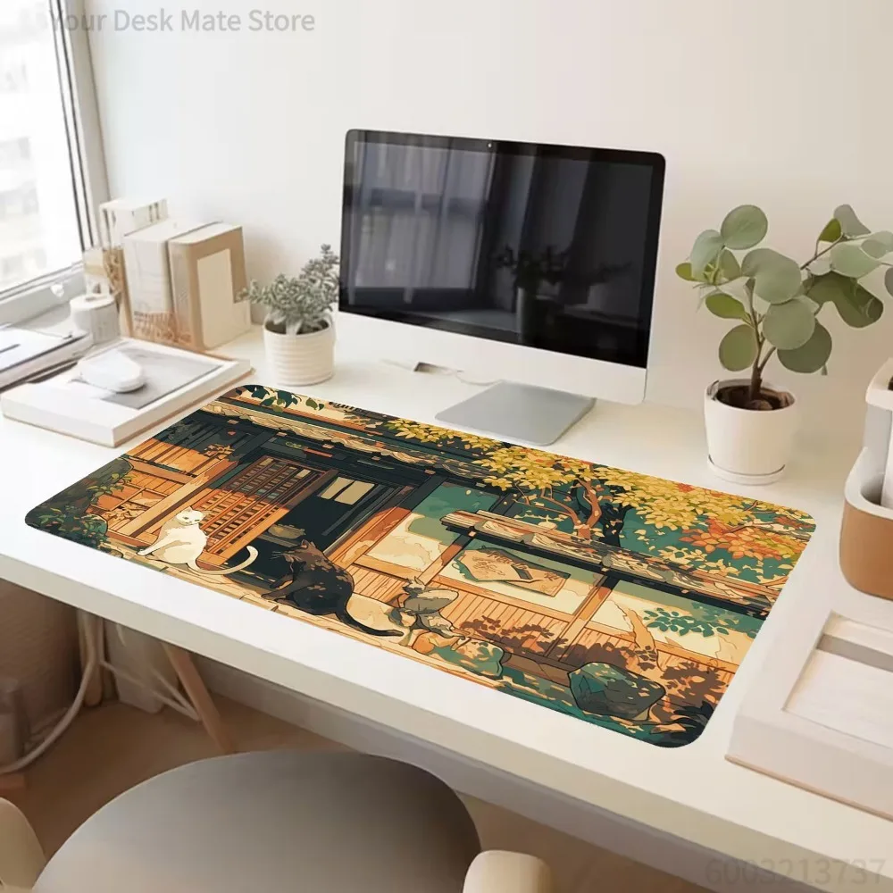 Tapis de souris à thème jardin japonais avec motif paysage ukiyo-e vintage, alfombrillas para escritorio, tapis de souris