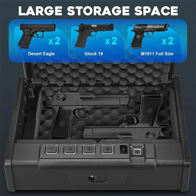 Biometric Gun Safe Box with Quick Access & Silent Operation Fingerprint, Keypad and Key with Type C Emergency Power Port.