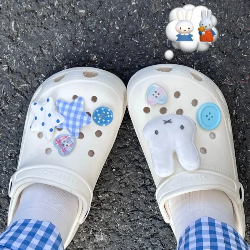 New Kawaii Miffy Rabbit Cute Hole Shoes Accessories Shoe Flower Bow Detachable Decorative Accessories Children's Gifts - Image 5