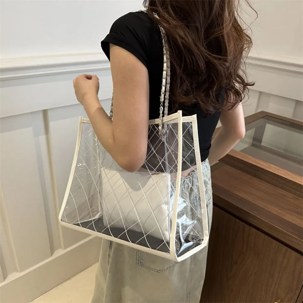 

Large Capacity Transparent Shoulder Bag Summer Korean Style Waterproof Composite Bag Underarm Bag Storage Beach Portable Tote