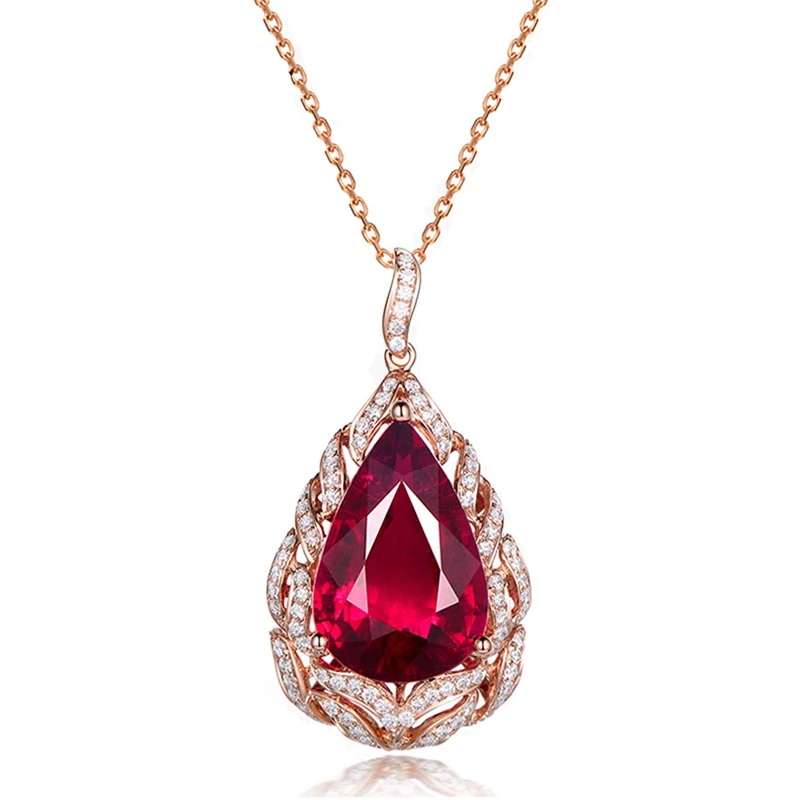 New Fashion Rose Gold Color Elegant Romantic Artificial Ruby Red Tourmaline Pendant Necklaces For Women Wedding Jewelry Gifts