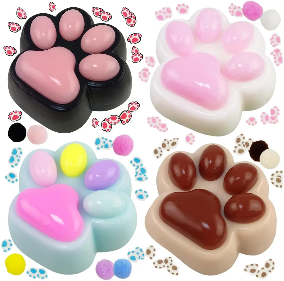 

Набор из 4 игрушек-антистресс в виде кошачьих лапок для снятия стресса, подарки для детей, наполнители для пасхальных корзин