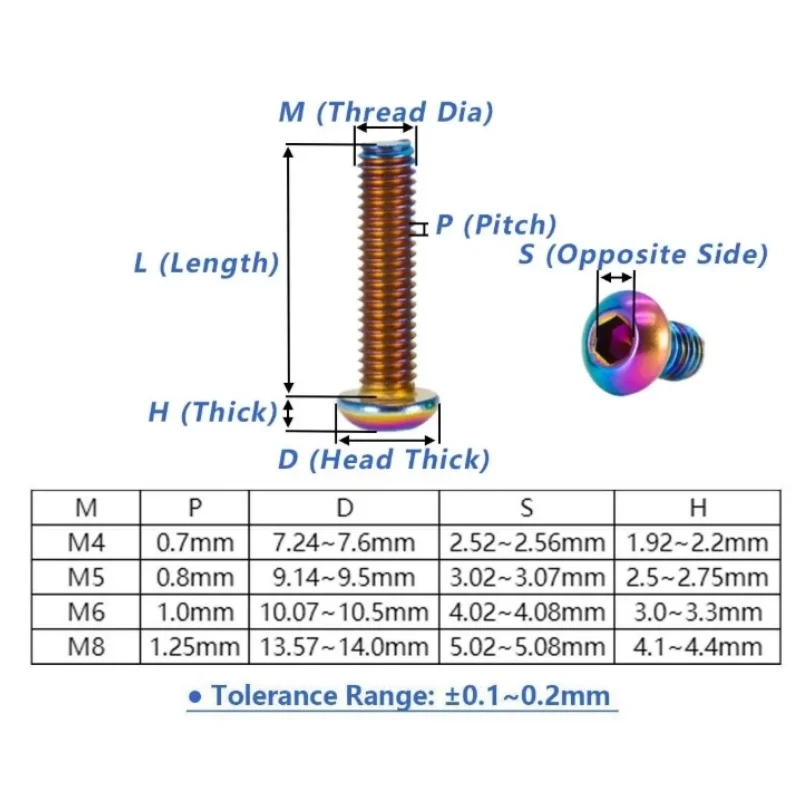 M4 M5 M6 M8 M10 Hex Socket Screw Button Head Allen Bolt Stainless Steel Rainbow Colourful Round Head Screws For Bike Motorcycle