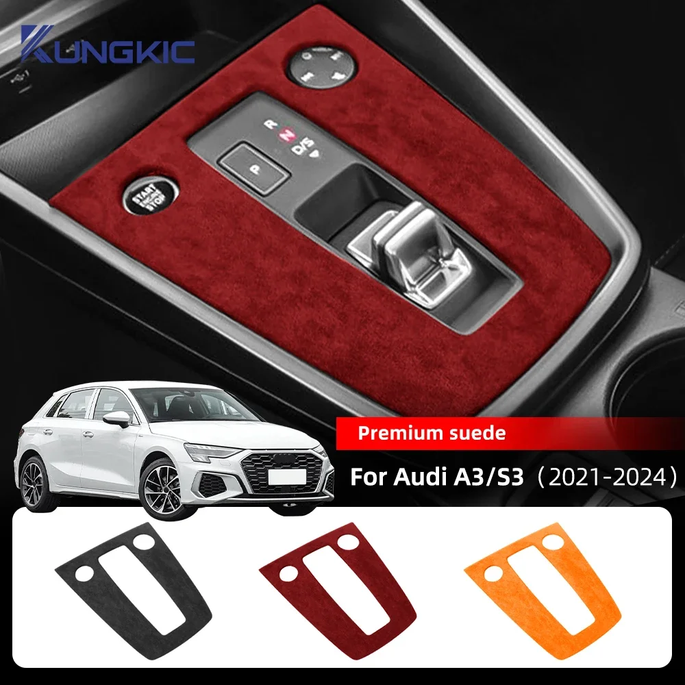 For Audi A3 S3 2021 2022 2023 2024 Italian Top Suede Trim Cover Car Center Console Gear Shift Panel Interior Accessories