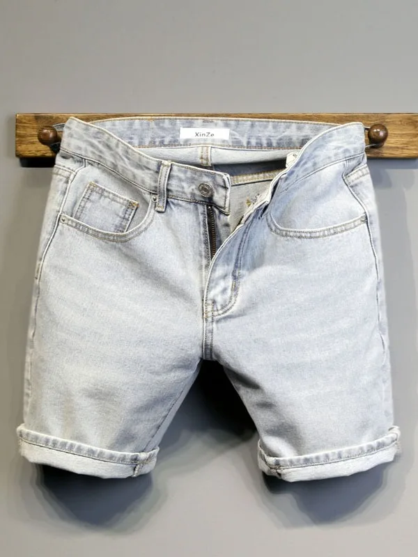 

Light Blue Summer Thin Denim orts Men's Casual Straight Leg Five-Point Pants Breathable Comfortable Loose Fit Korean Sle