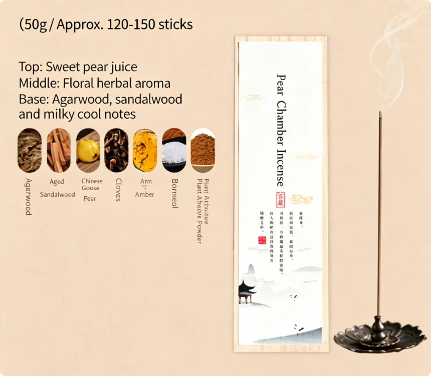 50G of pear incense in the tent, about 120-150 sticks of natural fragrance, relax your tiredness, feel at ease,45 minutes burn