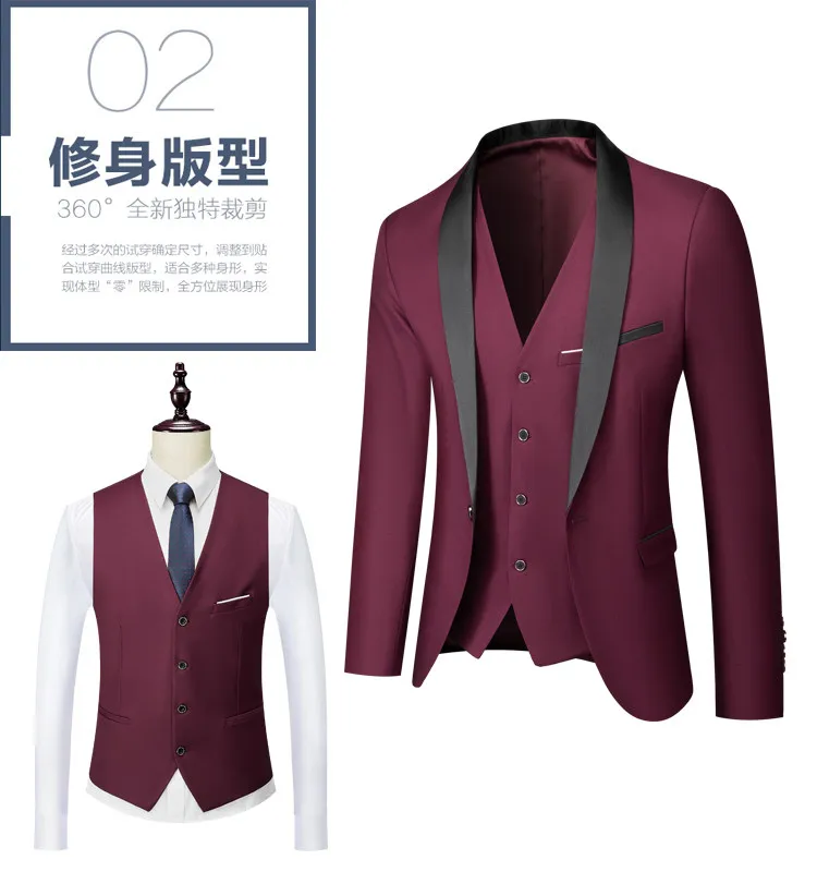 US-Größe Herren Anzug-Set mit Revers und Schwarzem Kragen, 3-teilig: Mantel, Weste, Hose / Business-Bräutigam-Hochzeitsanzug, Formeller Blazer, Hose, Weste – Detail 5